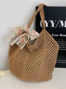 Summer Handmade Woven Tote Bag For Women, Large Capacity Casual Shoulder Bag, New Versatile Beach Vacation Commute Woven Oversized Bag - Multicolor - View 11