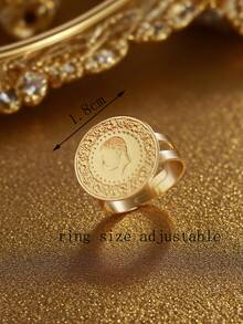 Herseygold 1 chiếc nhẫn đồng xu Ottoman có thể điều chỉnh, nhẫn biểu tượng Thổ Nhĩ Kỳ mạ vàng, trang sức lễ hội cưới hỏi Trung Đông Ả Rập dành cho phụ nữ - Vàng - Xem 4