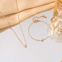 2pcs Korean Style Minimalist Single Diamond Necklace And Bracelet Set, Fashionable Versatile Elegant Jewelry - Solitaire Jewelry Set - View 5