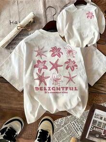 Letter Print T-Shirt, Round Neck, Casual Sporty Style, Women's Short Sleeve T-Shirt, Summer T-Shirt. - White - View 7