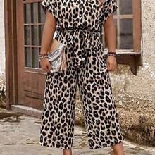 Plus Size Floral Print Button-Down Belted Short Sleeve Jumpsuit, Summer - Verde militar - Ver 6