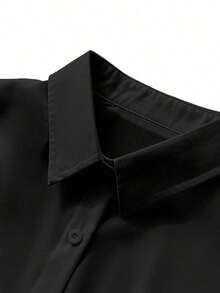 Blusa holgada de manga larga y unicolor versátil para uso casual de mujer - Negro - Ver 3