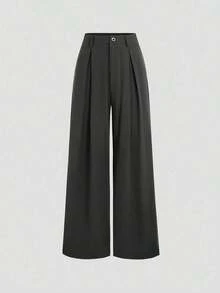 Pantalones anchos plisados de jacquard elegante vintage para mujer, para otoño/invierno - Gris - Ver 1