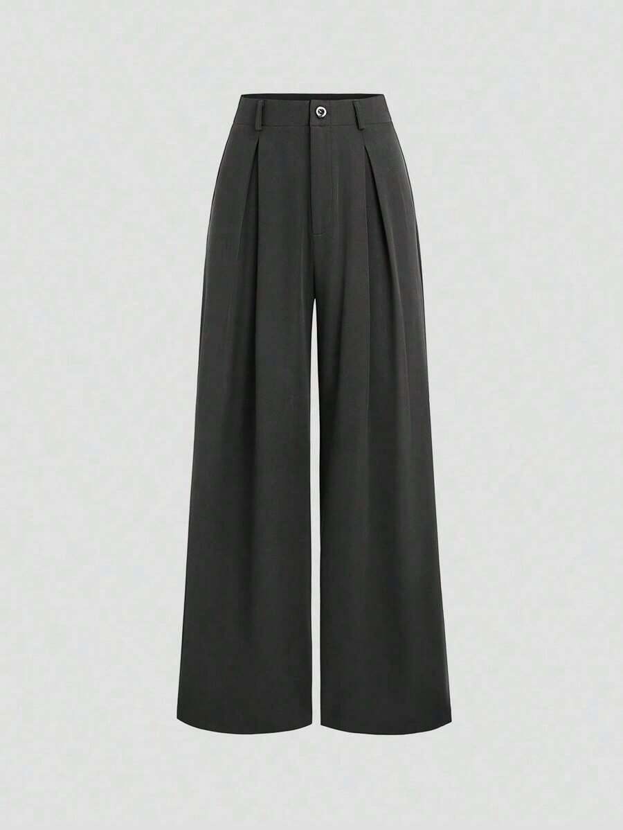 Pantalones anchos plisados de jacquard elegante vintage para mujer, para otoño/invierno - Gris - Ver 1