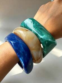 3pcs Set Exaggerated Asymmetrical Resin Semi-Transparent Bracelet For Women, Unique & Versatile - Multicolor - View 2