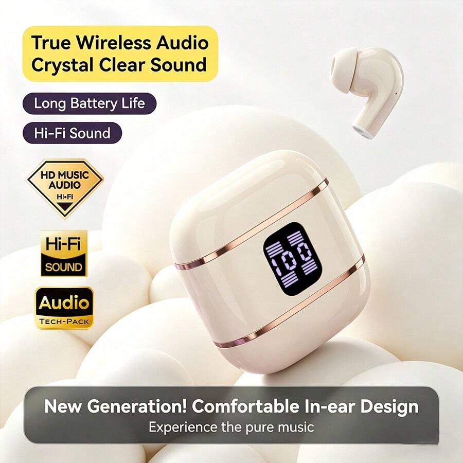 2026新款真無線入耳式電競耳機 雙藍牙6.0迷你情侶耳機 TWS HIFI低音立體聲 ENC高清通話耳機 兼容Android與手機 運動耳機 智能耳機 情人節禮物