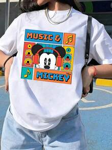 Unisex Disney Music Mickey Tee, Cool Retro Print, Casual Fit, Stylish Streetwear For All. - White - View 1