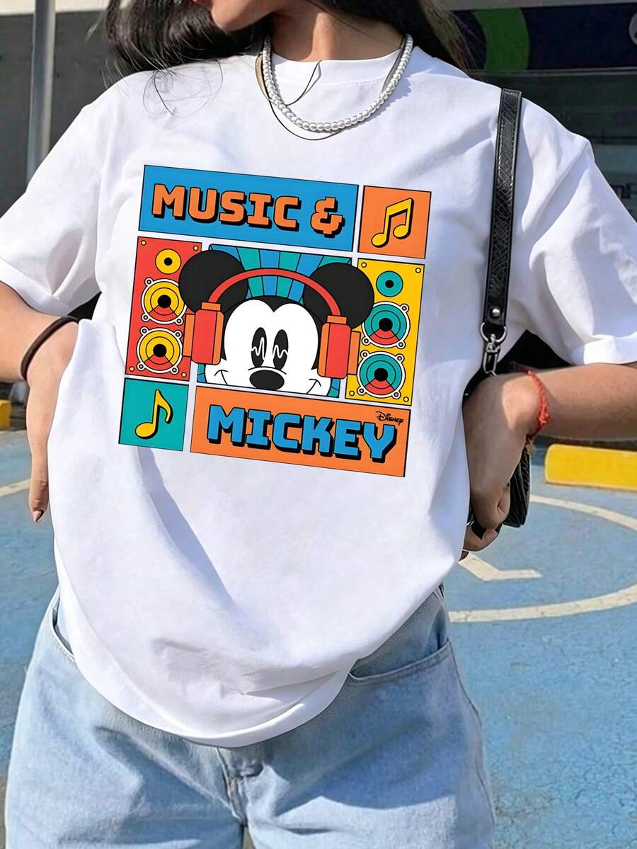 Unisex Disney Music Mickey Tee, Cool Retro Print, Casual Fit, Stylish Streetwear For All. - White - View 1