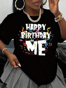 1 pieza Camiseta "Feliz Cumpleaños a Mí" para Mujer, Regalo de Celebración de Cumpleaños, Ropa de Fiesta, Camiseta Gráfica Divertida, Top Casual Unisex, Color Blanco, Diseño Festivo para la Temporada de Cumpleaños, 180g Algodón 100%. - Blanco - Ver 7