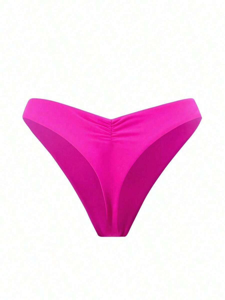 Braguitas de bikini con volantes de unicolor para mujer, sexy y ajustadas, para la playa y celebraciones de Halloween - Rosa Fucsia - Ver 1