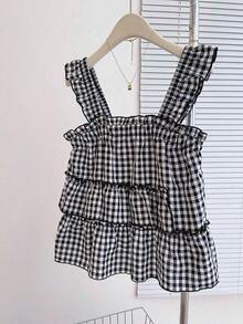 Top sin mangas a cuadros casuales para mujer, verano - Blanco y Negro - Ver 3