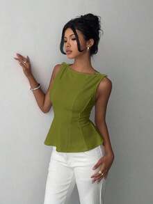 sin mangas elegante para ir al trabajo, diseño minimalista - Verde - Ver 1