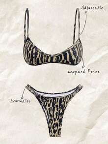 Set de 2 piezas Bikini de tirantes finos con estampado aleatorio para mujer, verano - Multicolor 10 - Ver 6