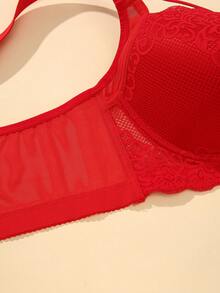 mimilemon Plus Size Comfortable Lace Underwire Bra - Wide Straps, Lift & Enhance, Side Support, Full Coverage, All-Day Comfort, Conceals Side Boob - Red - View 10