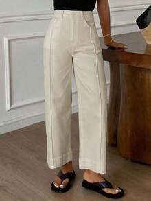 Pantalones holgados con vuelo y bolsillos para mujer, pantalones casuales de unicolor estilo callejero para otoño - Caqui - Ver 4