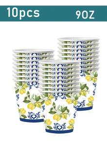 50pcs Lemon Party Supplies Disposable Tableware Set - Lemon Party Decorations, Yellow Lemon Pattern Plates, 7"/9" Paper Plates, Napkins, 9oz Paper Cups, And Summer Fruit Lemon Decor Party Tableware (Suitable For 10 Guests) - Multicolor - View 8