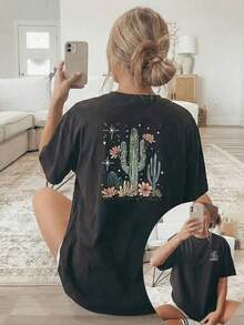 short-sleeveBlusas para mujer Camiseta de manga corta de talla grande para mujer - Blusa de cuello redondo con estampado de cactus y cielo estrellado de doble cara - Top compatible |     Corte holgado, informal, lavable a máquina, adecuado para todas las estaciones, esencial para el guardarropa de primavera y verano. gym  y2kCuello Redondo Algodón 100% Tejido Suave Manga Corta Transpirable y Fresca Festival del 5 de mayo Día de la Madre Día del Padre Unisexo100% Cotton - Negro - Ver 6