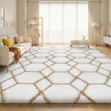Sour Lemon Rugs Living Room 200x300cm, Grey Area Rugs For Bedroom, Washable Anti Slip Extra Large Shaggy Soft Rug Fluffy Modern Floor Carpets Mat Beside Carpet, Long Runner Rug For Hallway - White-camel Hexagons - View 14