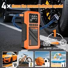 Máy nén khí di động 150PSI, có đồng hồ đo áp suất kỹ thuật số, đèn LED và pin lithium sạc USB - Thiết kế không dây, thích hợp cho xe đạp, xe máy, bóng thể thao, bộ khởi động khẩn cấp ô tô, bộ khởi động ô tô 8000A tích hợp máy nén khí cho bình xăng lên đến 9,99L hoặc 9,01L, bao gồm nhiều đầu nối, máy bơm và khởi động đa năng ngoài trời, bảo vệ an toàn, cấu trúc bền bỉ, dụng cụ khởi động và sửa chữa di động. - Máy bơm hơi di động - Xem 11