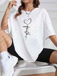 Camiseta de manga corta y cuello redondo para mujer con estampado de globos en forma de corazón. - Blanco - Ver 1
