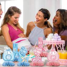 12pcs Paper Gender Reveal Party Decorations, Gender Reveal Table Decor Set, Includes Honeycomb Center Decor, Suitable For Party Decorations, Center Piece For Party Dining Table - Multicolor - View 1