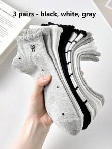 5 pares de calcetines de tobillo con diseño de rayas, lunares y moños lindos y transpirables para mujeres, calcetines invisibles, en blanco y negro, adecuados para uso casual diario en primavera/verano/otoño/invierno - Multicolor - Ver 18