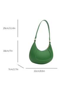 1 pieza Bolso de hombro en forma de media luna de color café con piel de PU, bolso debajo del brazo de mujer de unicolor simple de moda, para otoño/invierno - Verde - Ver 8