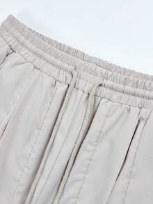 Celana Parasut Wanita Warna Polos dengan Ruffle, Celana Panjang Lebar dengan Tali Serut Elastis di Pinggang Tinggi, Bahan Tenun Gaya Kasual untuk Semua Musim - Light Grey - View 6