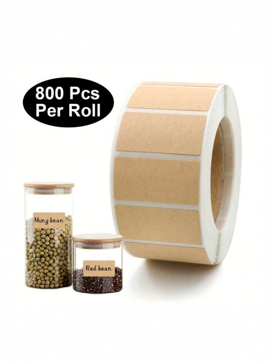 100p Cs/ Roll Kraft Paper Label Paper Roll Self-Adhesive Writable Classified Packaging Label Kraft Paper Label Sticker, Self-Adhesive Label Sticker, Roll Packaging, Handwriting, Classification, Easy To Tear Off, Self-Adhesive Paper. - Kraft Paper Sealing Sticker - View 1