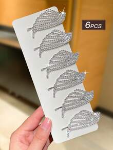6/4/2pcs Women Rhinestone Wing Hair Clips, Side Bangs Clips, Elegant Style Hair Accessories, Silver Color, Suitable For Casual, Shopping, Party, Date Wear,Festival,Birthday, Claw Clips - Silver - View 13