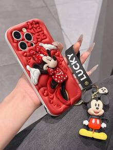 Disney Mickey Mouse Clubhouse Phone Case : 3D Fluffy Pattern Border Protector Phone Soft Phone Case With A Free Cute Mickey Bracelet Chain Lanyard, Mickey, Minnie, Goofy, Donald Duck, Daisy Duck, Pluto, For Apple 17 Promax 17 Pro 16 15 14 13 12 11 Pro Max XS Max X XR Soft Cover Summer Phone Case - 白色 - 查看 6