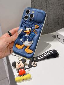 Disney Mickey Mouse Clubhouse Phone Case : 3D Fluffy Pattern Border Protector Phone Soft Phone Case With A Free Cute Mickey Bracelet Chain Lanyard, Mickey, Minnie, Goofy, Donald Duck, Daisy Duck, Pluto, For Apple 17 Promax 17 Pro 16 15 14 13 12 11 Pro Max XS Max X XR Soft Cover Summer Phone Case - 白色 - 查看 4