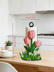 1PC 2D Acrylic Tulip Kitchen Towel Rack, Elegant Tulip Shape Desktop Tissue Dispenser Storage Holder, Cute Holiday Gift, Towel And Fabric Not Included - Multicolor - View 5