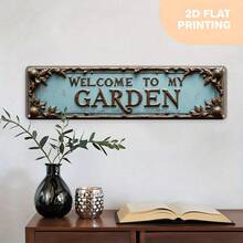 2D Flat "Welcome To My Garden" Vintage Metal Wall Decor, Suitable For Home, Holiday Decoration, Living Room, Cafe, Bedroom, Garage, Study, Office, Easy Installation, Size (10x40cm/3.9x15.7in) - A - View 5