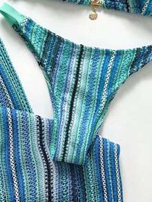 Swim Chiccia Conjunto de bikini a rayas sexy para mujer con pantalones, nueva llegada de trajes de baño para mujer 2026, adecuado para la escuela, vacaciones, citas, té de la tarde, estilo occidental, cruceros, playa, isla, viajes por carretera, todas las estaciones, festivales de música, vacaciones bohemias, vacaciones bohemias, otoño relajado, estilo occidental bohemio, blusas elegantes para mujer - Multicolor 15 - Ver 5