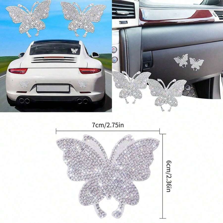 Rhinestone Butterfly Car Sticker, Self-Adhesive DIY Exquisite Pattern Rhinestone Sticker, Rhinestone Butterfly Car Decal, Interior And Exterior Car Sticker - A - View 1