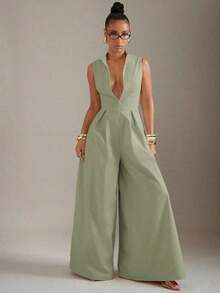 Mono sin mangas con cremallera frontal y piernas extra anchas - verde menta - Ver 6