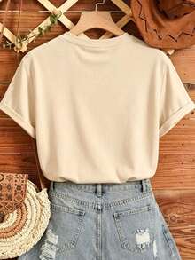 Free Shipping, Local Delivery In Mexico, Delivery In 4 Days. Women's Casual T-Shirt With A Romantic Paris Print, Black, Short Sleeves, Round Neck, Dropped Shoulders, Medium-Stretch Knit Fabric. - 杏 - 查看 4