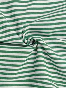 Blazer delgado y versátil de mujer con solapa, botones frontales y sin mangas a rayas - Verde - Ver 4