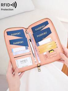 MIYIN 新款 RFID 防磁拉鍊護照夾 ID 卡夾票券收納夾 多功能護照錢包 大容量旅行文件收納包 家庭護照夾 時尚旅行錢包 飛機旅行包 海外旅行包 男女通用旅行錢包 護照包 沙灘度假包 夏季聖誕假期包 - 粉色 - 查看 5