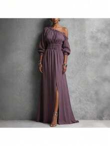 Vestido a rayas Primavera-Verano 2026 con cintura ajustable - Morado - Ver 2