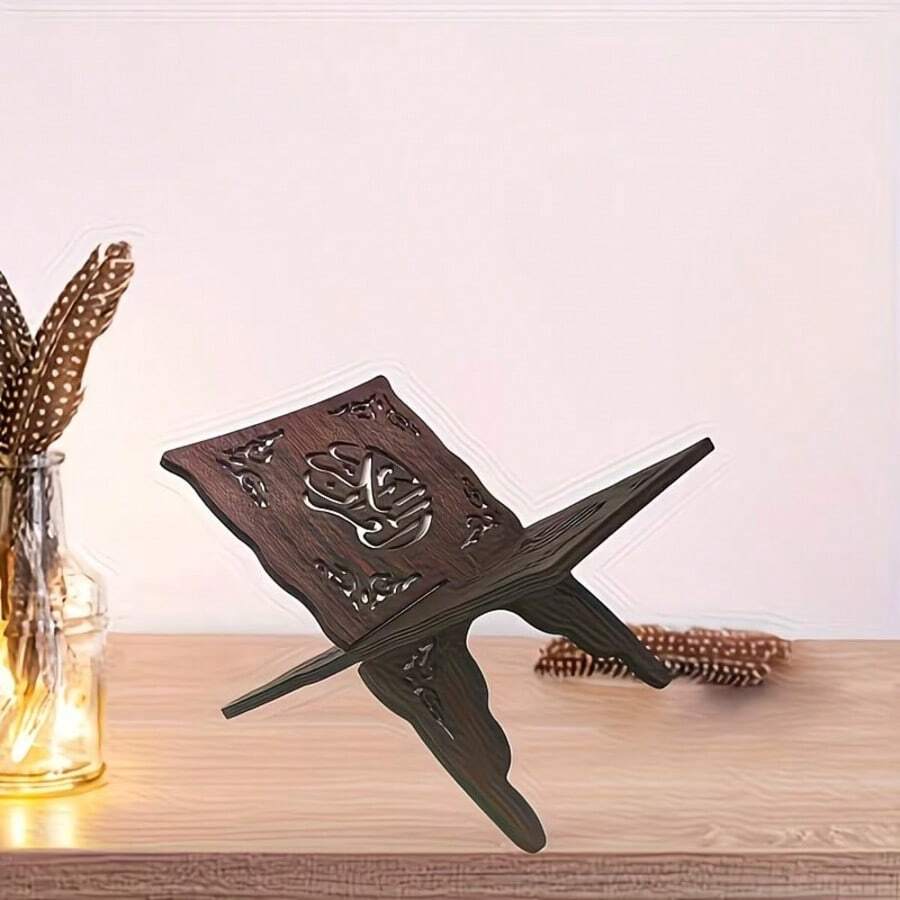 1 Set Soporte de Madera para Libros, Soporte para Libros Musulmanes, Estante Plegable para Escrituras Islámicas Revistas Libros de Cocina, Regalo Religioso Islámico - Café integral - Ver 1