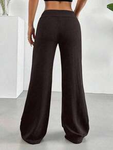 Pantalones anchos de unicolor negro versátiles y casuales para primavera - Marrón - Ver 3