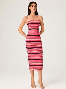 Vestido casual de cena ajustado al cuerpo sin tirantes para mujer - Multicolor - Ver 2