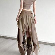 Top Dazzle Sexy Split Asymmetric High Waist Fitted Skirt - Marrón - Ver 6