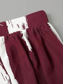 Falda casual y suelta con diseño único de estampado de pintura de tinta para mujer, elegante y estilizadora para vacaciones - Rojo - Ver 6