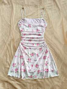 Vestido mini de línea A con tirantes de espagueti rosa y romántico Ditsy Floral para mujer, adecuado para fiesta, cita, San Valentín, Pascua, carnaval, crucero por la playa, Afternoon vestido de moda para té, primavera/verano - Multicolor 4 - Ver 2