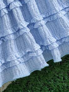 Baby Girls' Layered Ruched Lace Dress With Puff Effect, Paired With Small Bag, Cute And Suitable For Daily Wear And Gatherings, Spring/Summer Gift For Babies - Dusty Blue - View 5