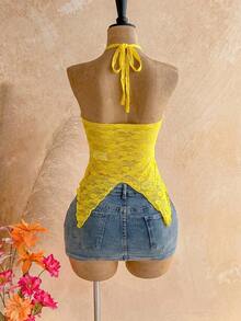 Camiseta asimétrica con decoración de conchas marinas, adecuada para vacaciones en la playa, verano - Amarillo 2 - Ver 2