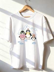 Camiseta de Manga Corta con Personajes Invernales,Camiseta de manga corta de moda para primavera y verano de 2026, hecha en México, 180 gramos. Estampado de dibujos animados, modelo de pareja, apta para uso interior o exterior. Cuello redondo, unisex, ideal para oficina y ocio. Paquete de una pieza. - WH-P631577SLNDXZGY434 - Ver 1